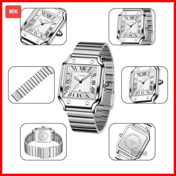 Silver Analog Watch Roman Numerals Stainless Steel Strap Waterproof Unisex main image 2